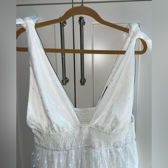 White Swiss dot tie strap tiered midi dress NWT - Picture 5 of 9